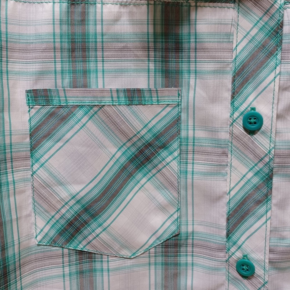 Kuhl Ionik Button Down Shirt Womens M Teal Plaid Hiking Travel Outdoor Gorpcore - Picture 4 of 9